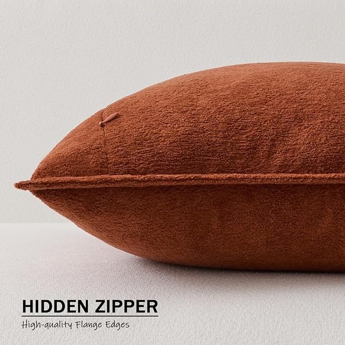 Kevin Textile Waterproof Decorative Pillow Covers Rust 22x22 Inch Pack of 2 Soft Boucle Textured Euro Pillowcases Elegant Accent Pillows for Couch Sofa Chair Bed Home Decor Indoor Outdoor