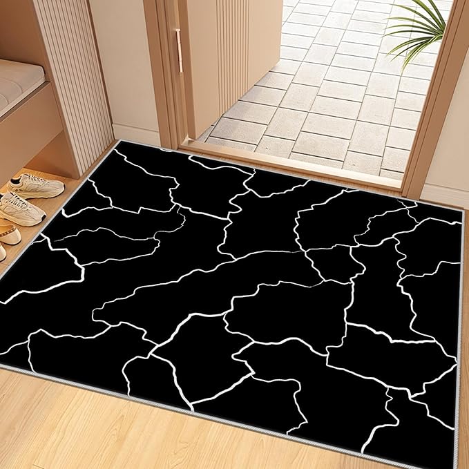 Abstract Rugs for Living Room - Modern Washable Area Rug, 4x6 Abstract Black and White Rug, Minimalist Rugs,Carpet Non Slip Home Decor