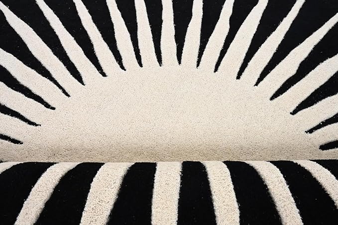 Modern Round Area Rug – Hand-Tufted with 100% NZ Wool, Thick & Soft Circular Carpet for Living Room, Bedroom & Dining Room Decor (Black, 4' Round)