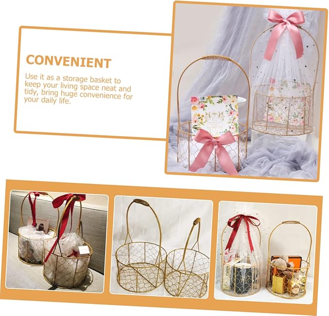 Flower Girl Basket with Handle Decorative Wire Round Basket for Weddings Storage and Home Decor for Flowers Fruits Versatile and Stylish Design