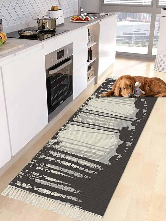 Rustic Bear Kitchen Hallway Runner Rug 2X5 Ft Carpet, Washable Woven Forest Animal Rustic Cabin Throw Carpet with Tassel, Non-Shedding Farmhouse Vintage Nature Scenery Art Entryway Laundry Rugs