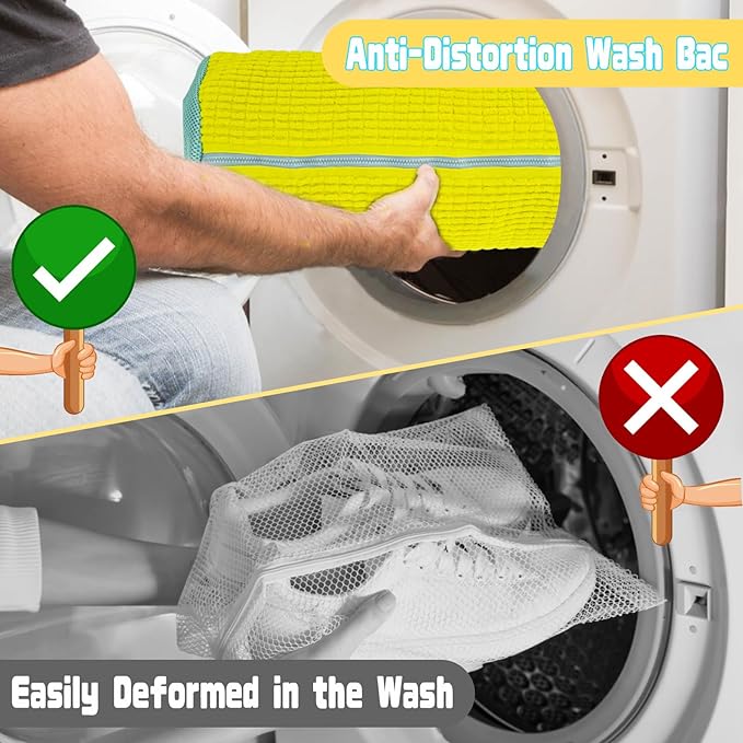 2PCS Shoes Washing Machine Bags, Laundry Shoe Bag for Washer and Dryer, Reusable and Durable Zipper Sneaker Shoe Washing Bag, Tennis Shoes Cleaning Bag for All Shoe Types (Yellow)