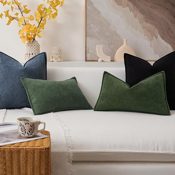 Kevin Textile Waterproof Decorative Pillow Covers Moss Green 16x16 Inch Pack of 2 Soft Boucle Textured Throw Pillowcases Elegant Accent Pillows for Couch Sofa Chair Bed Home Decor Indoor Outdoor
