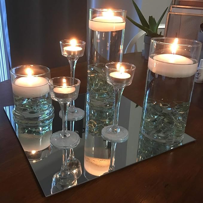 WGVI WGV Square Mirror Plate Sets Bulk 12" Width, 4.2 mm Thickness, Frameless Sanded Edges, Quality Thick Candle Tray, Home Event Party Wedding Table Centerpiece Wall Decor, 12 Pieces
