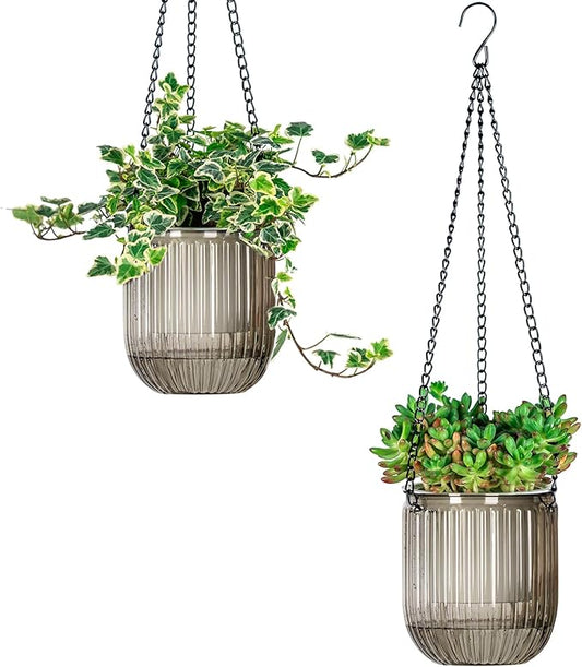Josteve 4.5 Inch 2 Pcs Self Watering Hanging Planter Indoor Plant Pots Drainage Holes, Outdoor Small Hanging Planters Flower Pot Basket, Visible Water Level, Plant Hanger Home Decor, Gardening
