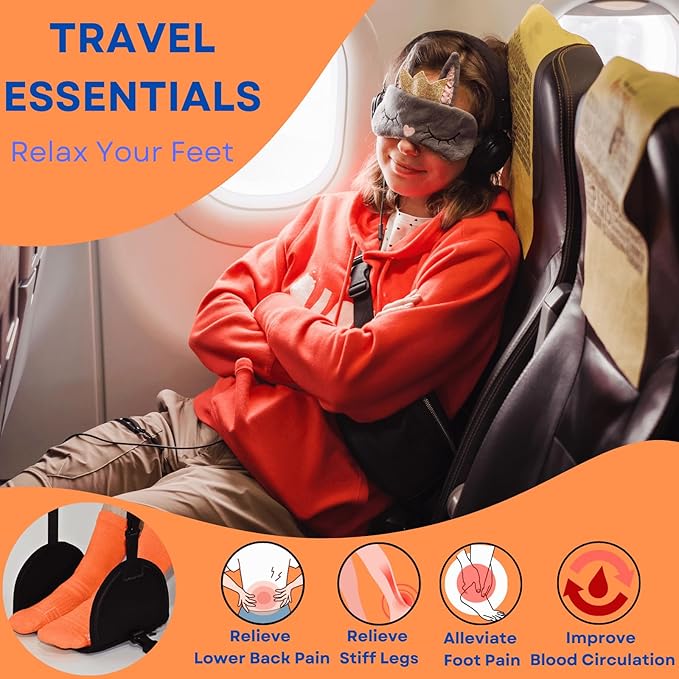 Foot Hammock for Plane Travel - Airplane Leg Hammock, Foot Sling for Traveling, Airplane Foot Rest with Rigid Base, Plane Leg Rest with Soft Foam, Air Travel Essentials for Flying