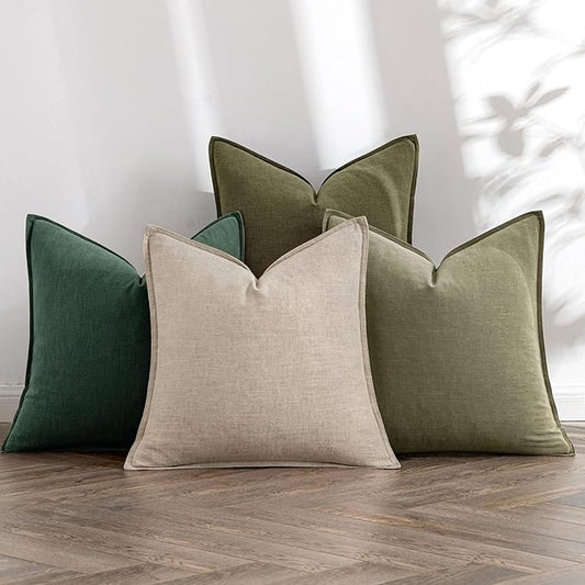 MIULEE Neutral Green Linen Pillow Covers Pack of 4 Decorative Natural Throw Pillow Covers Soft Accent Boho Farmhouse Couch Pillowcases Modern Spring Home Decors for Living Room Bed Sofa 24x24 Inch