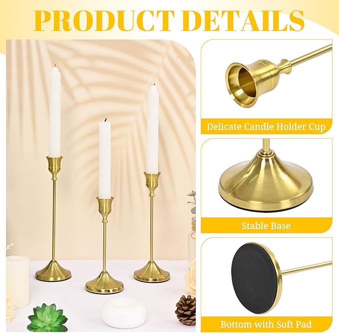 Candlestick Holders 45 PCS, Metal Taper Candle Holder, Brass Gold Candle Holders for Pillar Candles, Vintage Dining Table Centerpiece Decorations for Wedding Party Christmas Halloween Decor