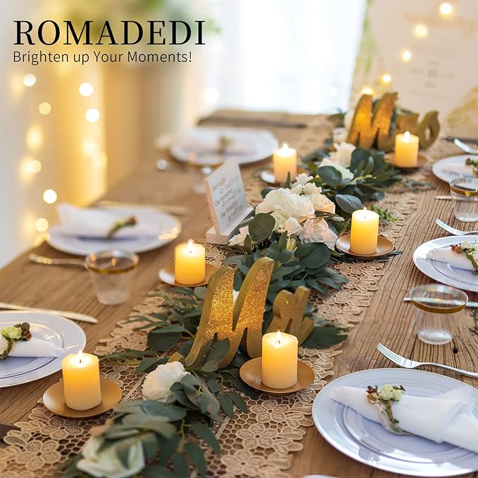 Romadedi Iron Candle Holder Plate, Gold Candle Holders for Pillar, Set of 12 Small Metal Candle Tray for Coffee Table Decor, Wedding, Party, Home Decor
