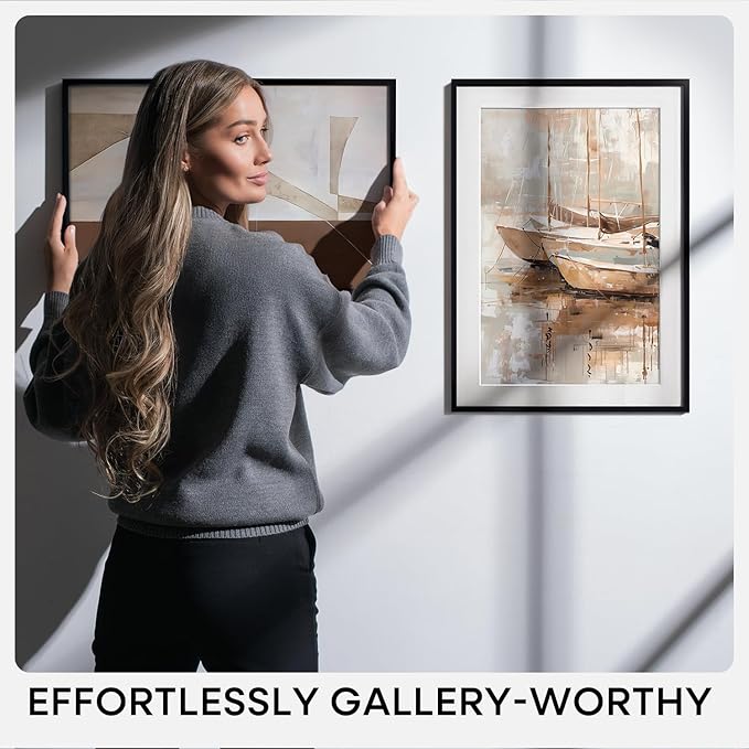 Homeforia 24x24 Picture Frame Black, High End Metal 24 x 24 Large Square Poster Frame Matted to 20 x 20 in Photo, 24by24 Thin Black Frames with Mat 20x20 inch Print, Tempered Glass, Wall Kit, Set of 2