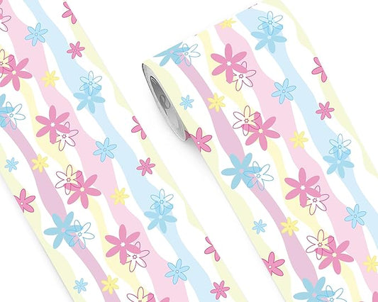 FLFK Wallpaper Border, Rainbow Flowers Peel and Stick Wall Border Self Adhesive Wall Paper Borders for Bedroom Living Room Girl's Room Kitchen Bathroom 9"x240"