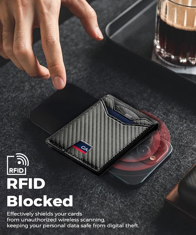 7worldlet Slim RFID Blocking Wallets for Men Synthra™ Ultra Leather Bifold Minimalist Wallet 11 Cord Holder Thin Mens Wallet with Gift Box (Black)