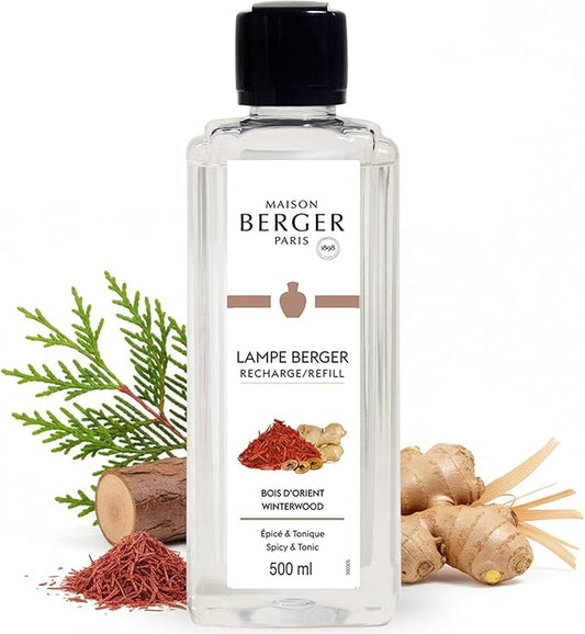 MAISON BERGER Winterwood Lampe Berger Refill, 500 ml (16.9 fl oz), Odor-Neutralizing Home Fragrance Oil Lamps, Lemon, Pepper, Ginger, Lily of The Valley, Cedarwood, Made in France