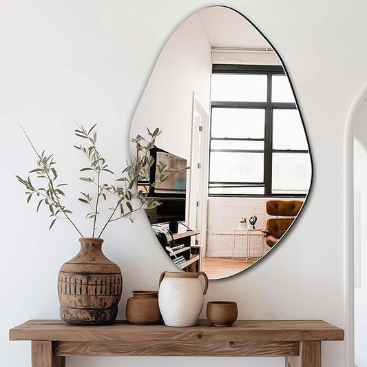 Delma Irregular Wall Mirror, 36"x24" Asymmetrical Wavy Cloud Design, Frameless Decorative Mirror for Bathroom, Bedroom, Living Room & Entryway, Modern Boho Wall-Mounted
