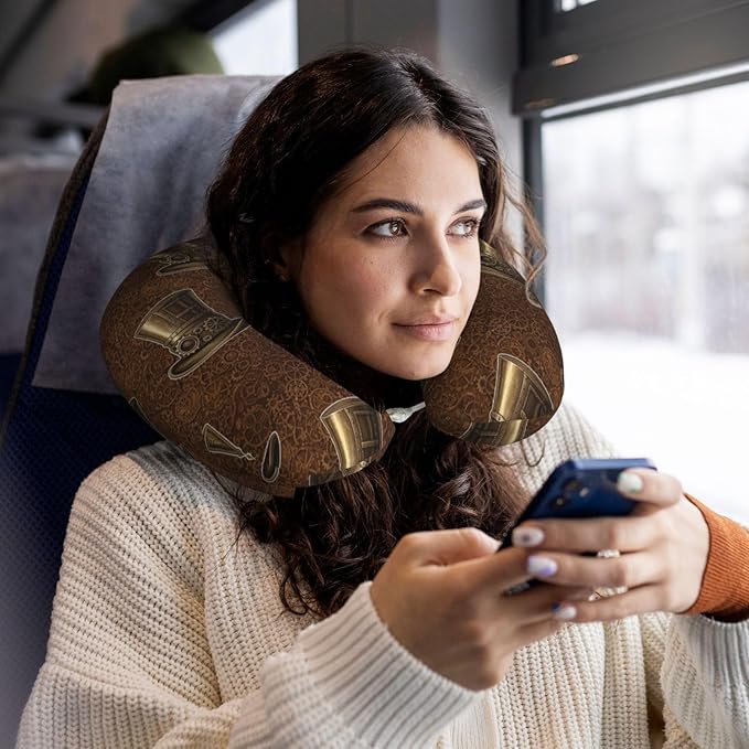 Neck Pillow Memory Foam Travel Pillows Comfortable for Airplane Flight Car Travel Office Nap and Sleeping, Funny Cushion for Head Shoulder Steampunk Top Hat As A Science Fiction