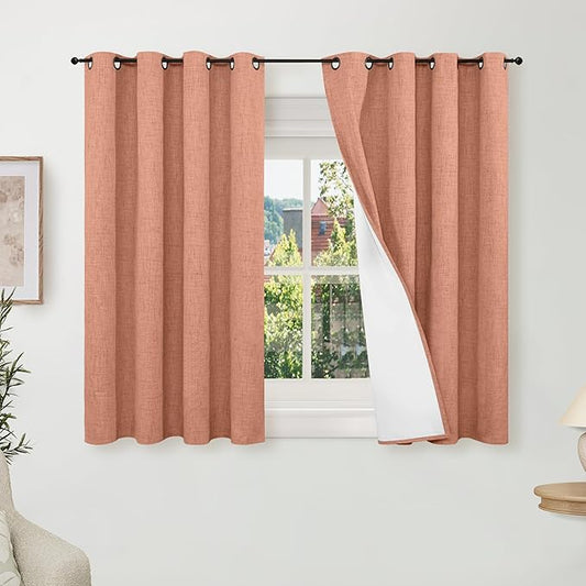 Lajode Terracotta Linen Blackout Curtains 54 Inch Long 2 Panels for Bedroom, Thermal Insulated Total Light Blocking Noise Reducing Window Curtains for Farmhouse Living Room, Each 52x54 Inch 2 Panels