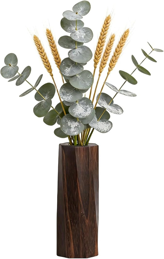 Handcrafted Natural Wood Vase | Eco-Friendly Home Decor | Unbreakable Rustic Flower Vase for DIY Painting | 9.5" Wooden Decorative (vase Brown)