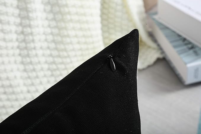 TangDepot Handmade Decorative Solid 100% Cotton Canvas Throw Pillow Covers/Pillow Shams, (14"x14", Black)