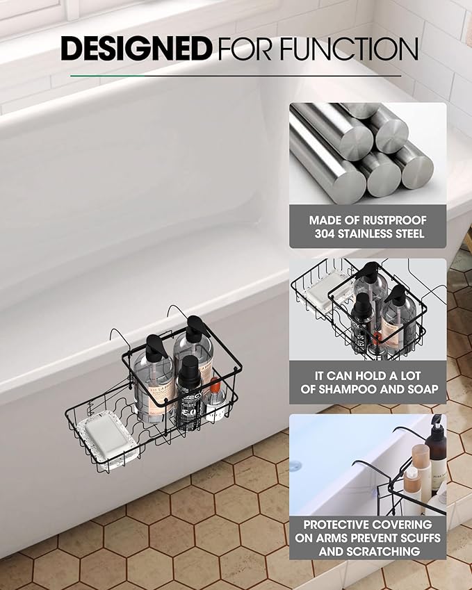 Rustproof Hanging Shower Caddy for Bathtub, Stainless Steel Shower Caddy for Tub Side, Hanging Shower Organizer Basket for Shampoo, Conditioner, Soap & Bath Accessories,Easy Install, Oil Rubbed Bronze