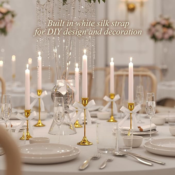 FSyueyun Gold Candle Holders Set of 6, Elegant Metal Candlestick Holders for Vintage Taper Candle Holders, Perfect for Table Centerpieces, Fireplace Mantels, Home Decor, Weddings and Party Decorations