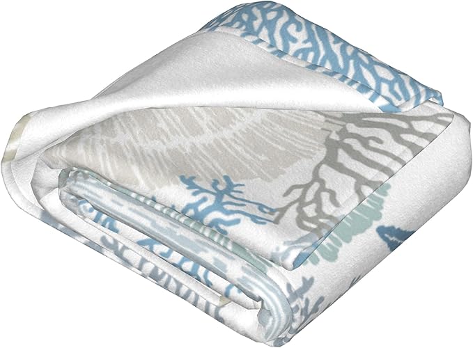 Nautical Coastal Blanket Starfish Seashell Coral Beach Themed Throw Blankets Gifts for Adults Sea Ocean Theme Lightweight Soft Fleece Cozy for Sofa Couch Bed Room Birthday Decor 60x80in