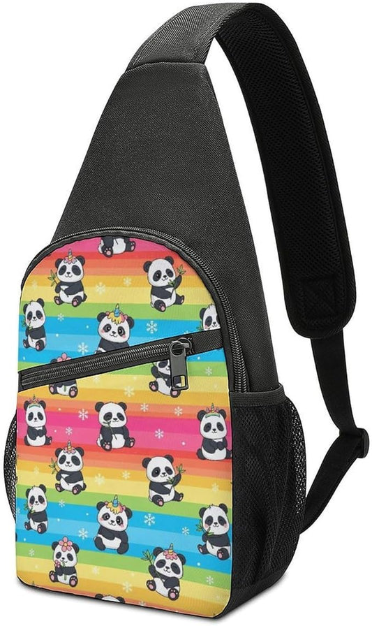 SWEET TANG Large Capacity Sling Chest Bag Backpack, Fashion Daypack Rainbow Cute Unicorns Panda, Cross Body Funny Shoulder Sack with Adjutable Strap for Men Women Travel