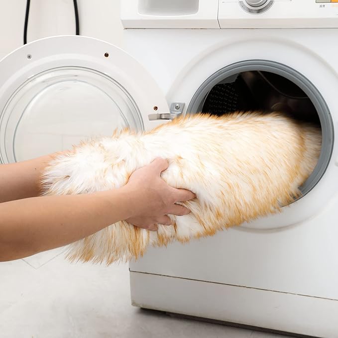 Faux Fur Rug Runner 2x6 ft White Yellow - Machine Washable Super Soft Plush Shaggy Fluffy Area Carpet,Sheepskin Rug Fuzzy Floor Mat for Bedroom, Sofa,Living Room, Bedside, Nursery & Kids Room