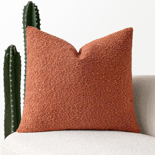 MIULEE 24x24 Inch Textured Boucle Throw Pillow Cover Burnt Orange Accent Solid Eruo Sham Pillow Case Decorative Soft Pack of 1 Couch Cushion Chair Sofa Bedroom Livingroom Home Decor