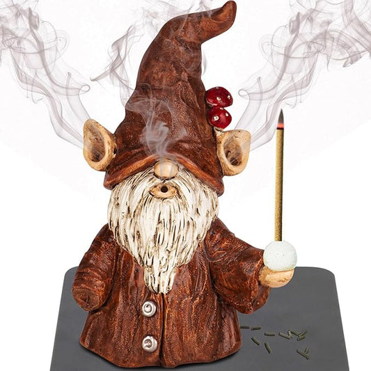 Gnome Incense Holder for Sticks, Incense Cone Burner with Large Size Hole for Cones, Gnome Statue Christmas Decorations, Unique Gift for Women Men
