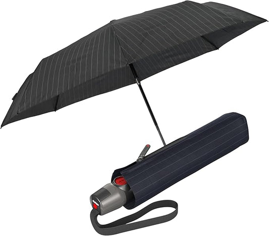 Knirps T.200 Duomatic Compact Rain Umbrella in Men's Stripe– Wind Tunnel Tested to 93 mph, Aluminum Steel Fiberglass Frame, 38in Canopy, OEKO-TEX, High-Performance Automatic Travel Umbrellas