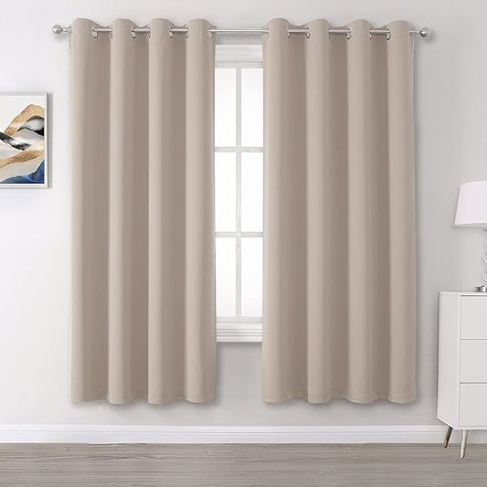 DUALIFE Light Brown Curtains for Living Room 2 Panels 63 Inches Long Solid Blackout Curtain Panels Thermal Insulated Grommet Top Room Darkening Curtains for Bedroom 52 x 63 Inch Length