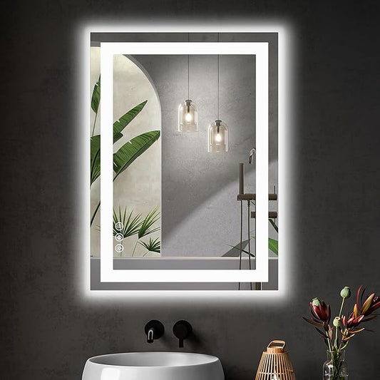 Sweetcrispy 24"x 32" Rectangle LED Bathroom Mirror,Front Light and Backlit, Adjustable Lights and Smart Memory Functionr - Enhanced Anti-Fog Feature, Pure White