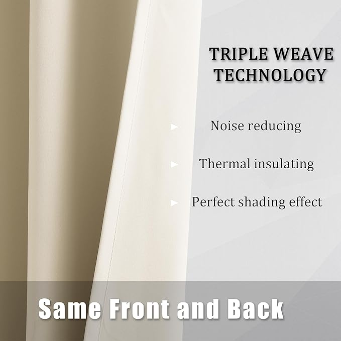 DUALIFE 96 Inch Length Cream Beige Curtains Blackout Window Drapes for Bedroom Thermal Insulated Room Darkening Curtains 2 Panels for Living Room,Grommet Top 42x96 Inches Long Buttercream
