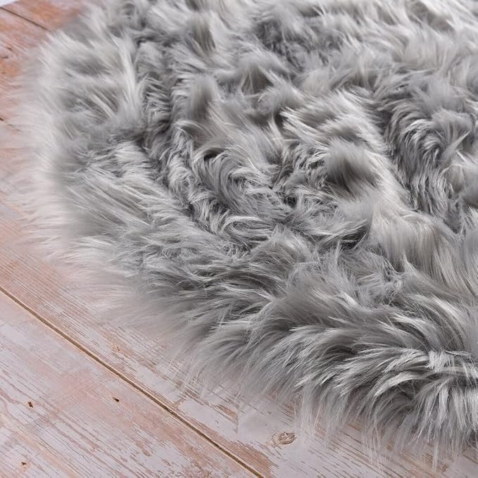 Large Area Rugs 9x12 Living Room Grey Fluffy Rug Faux Sheepskin Washable Fuzzy Fur Rugs for Bedroom Rectangle Nursery Rug