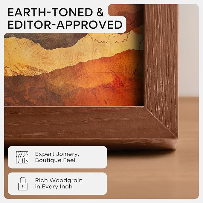 Homeforia 11x15 Brown Picture Frame, High End Dark Oak 11x15 Walnut Poster Frame with Mat 8.5x11, 11 x 15 Wooden Frames Matted to 8 by 11 inch Photo, 15x11 Frames, Tempered Glass, Wall Kit, Set of 1