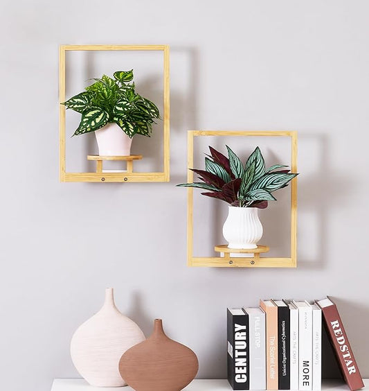 yadoker Wall Planters for Indoor Plants,Bamboo Hanging Plant Holders, Wall Decor Plant Stand, 2-Pack Window Plant Shelves for Living Room & Entryway
