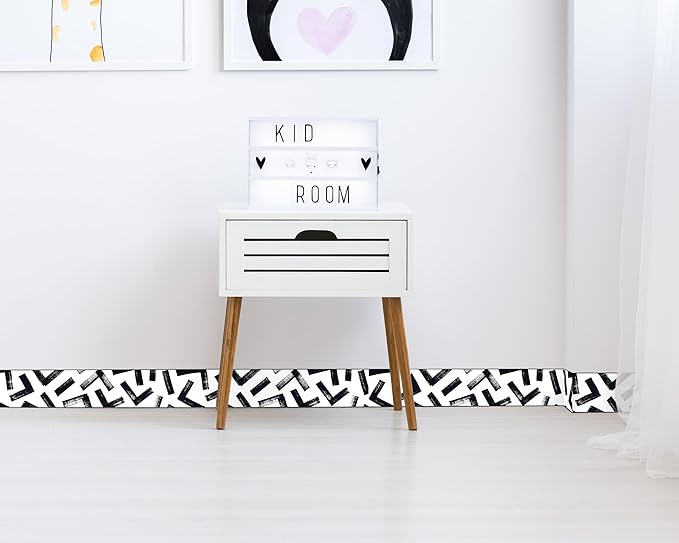 FLFK Black and White Design Wallpaper Border - Peel and Stick Wall Paper, Self Adhesive Removable PVC Borders Sticker, Modern Waterproof Trim for Home Decor, 4" x 240"