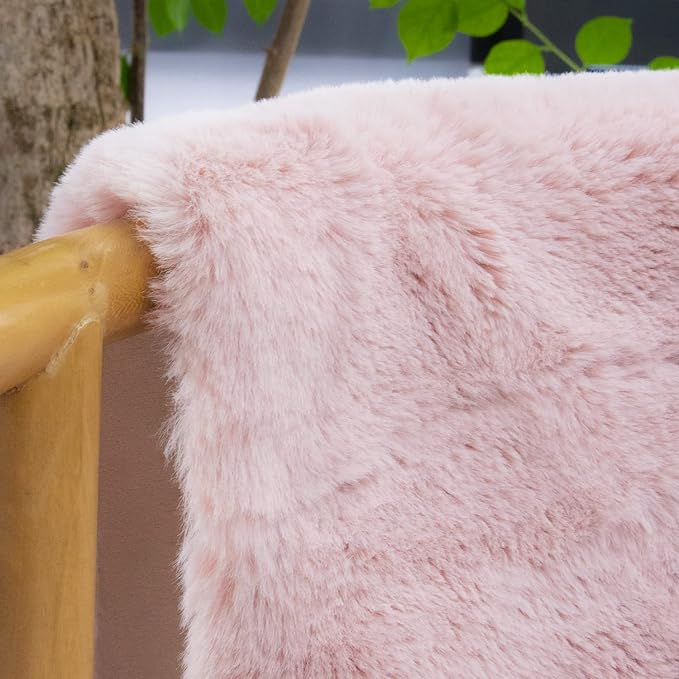 Pink Fluffy Round Rugs 6ft Large Circle Washable Faux Rabbit Shaggy Fur Rugs for Bedroom Living Room Nursery Rug Home Décor