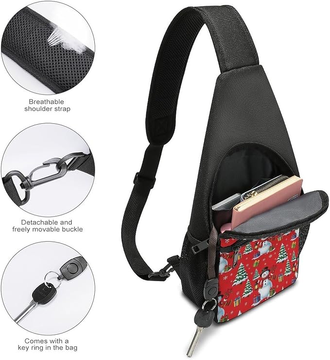 SWEET TANG Unisex Unique Chest Bag Gym Sack Fashion Sling Shoulder Backpack Outdoor Sports Daypack Merry Christmas Snowman, Multipurpose Adjustable Bag for Daily Use