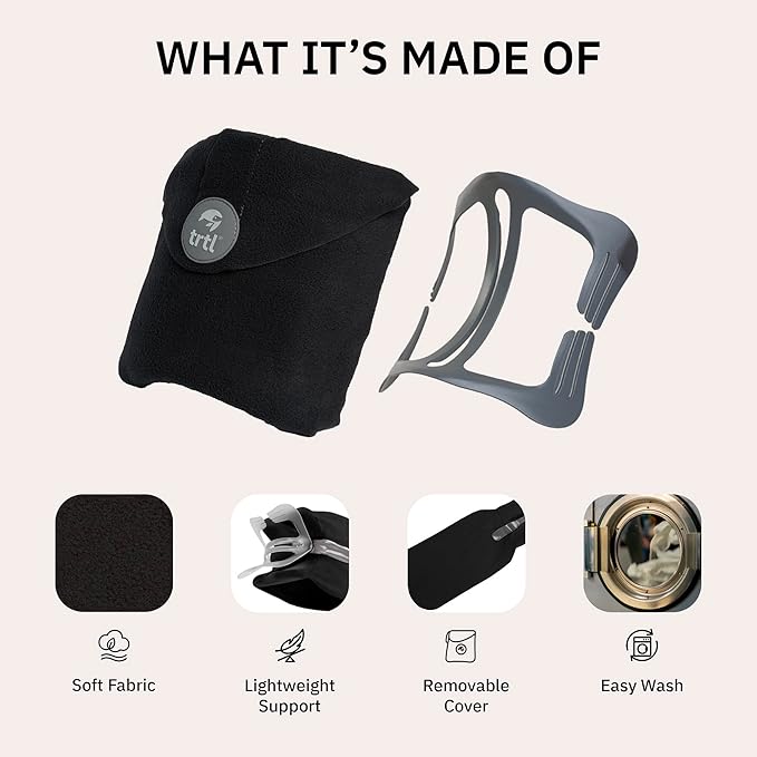 trtl Pillow - Scientifically Proven, Super Soft Neck Support Travel Pillow for Sleeping - Lightweight and Machine Washable - Ergonomic Design for Traveling on Airplanes, Cars, and Trains - Black