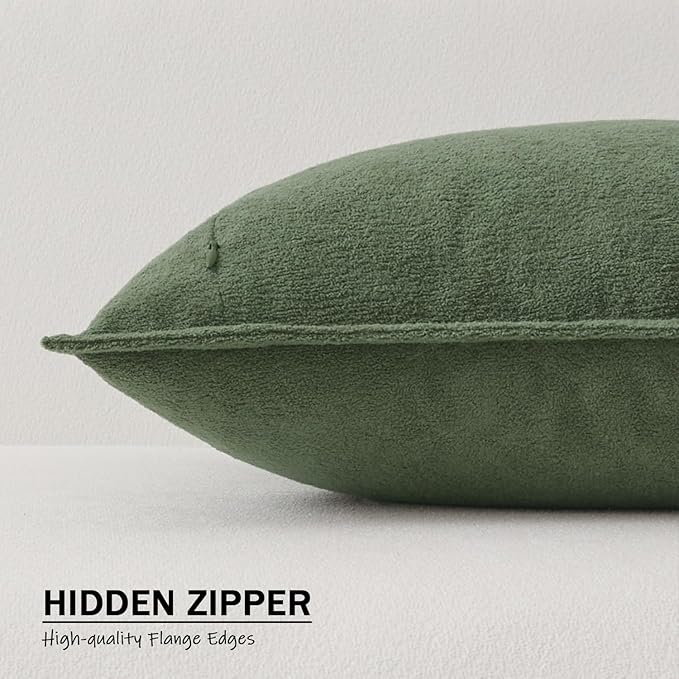 Kevin Textile Waterproof Decorative Pillow Covers Olive Green 24x24 Inch Pack of 2 Soft Boucle Textured Euro Pillowcases Elegant Accent Pillows for Couch Sofa Chair Bed Home Decor Indoor Outdoor