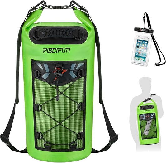 Piscifun Dry Bag, Waterproof Floating Backpack 10L/20L/30L/40L with Waterproof Phone Case for Boating, Kayaking, Fishing