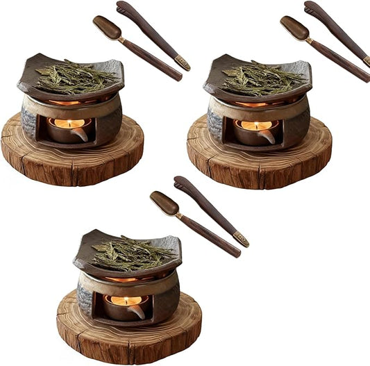 Ceramic Aromatherapy Stove Essential Oil Burner, Cedar and Zen Inspired Smudge Pot Oil Burner for Home Fragrance, Handmade Wax Melt Warmer, Meditation & Relaxation Décor, (3)
