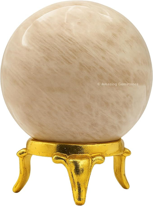 Amazing Gemstone Cream Moonstone Crystal Ball with Stand - 1.5 Inches Crystal Sphere Meditation Balls for Witchcraft and Decorative Balls