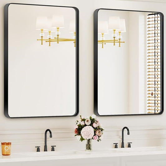Bathroom Mirrors for Over Sink,2Pcs 24x36Inch Vanity Mirrors for Wall,Black Metal Frame Rectangle Mirrors for Bathroom,Farmhouse,Restroom,Hangs Horizontally or Vertically