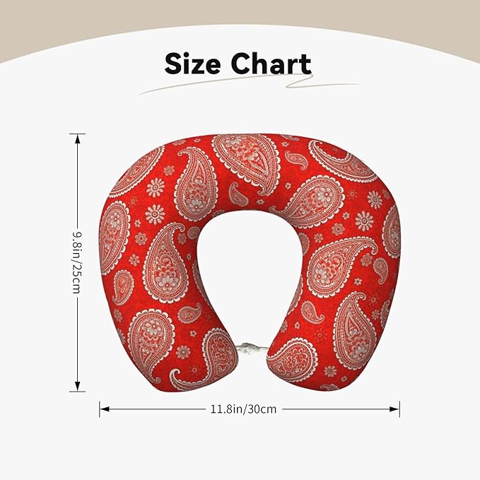 Comfortable Memory Foam Travel Neck Pillow, Funny Chin/Head Cushion Supporting Airplane Car Pillows Paisley Bandana Red for Sleeping Outdoors Travel Office