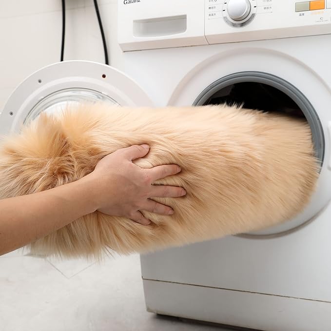 Faux Fur Small Rug 2 x 3 ft Brown Shaggy Sheepskin Machine Washable Fuzzy Area Rug Super Soft Fluffy Plush Carpet for Bedroom Living Room Floor Nursery Kids Room Bedside Rug