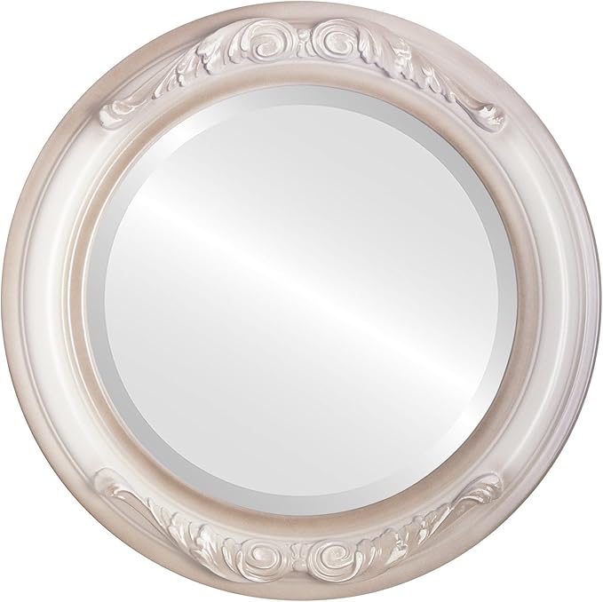 OVALCREST Round Beveled Wall Mirror for Home Decor - Florence Style - Taupe - 18x18 Outside Dimensions