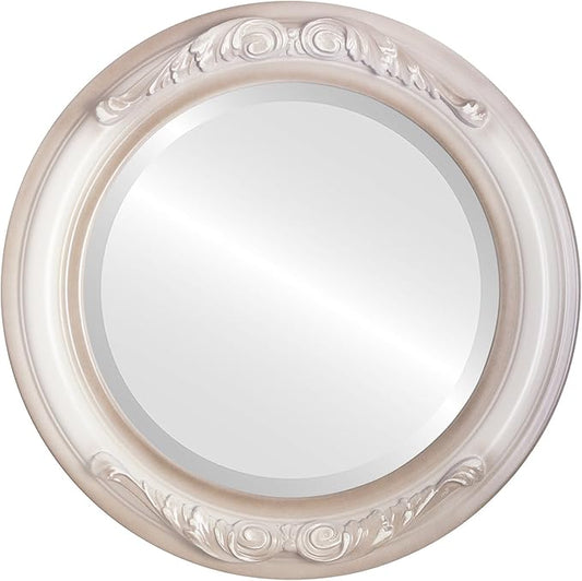 OVALCREST Round Beveled Wall Mirror for Home Decor - Florence Style - Taupe - 18x18 Outside Dimensions