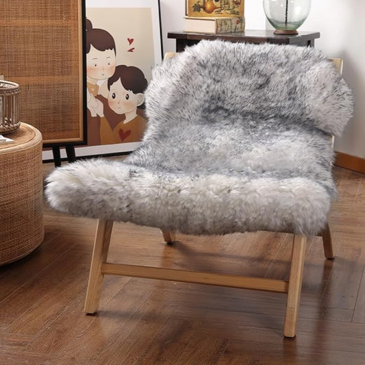 Premium Genuine Fur Sheepskin Rug Real Australia Sheepskin Natural Luxury Fluffy Lambskin Fur Area Rug Seat Covers for Kids Bedroom Sofa Chair Cover (Gray Tip, Single Pelt/2ft x 3ft)